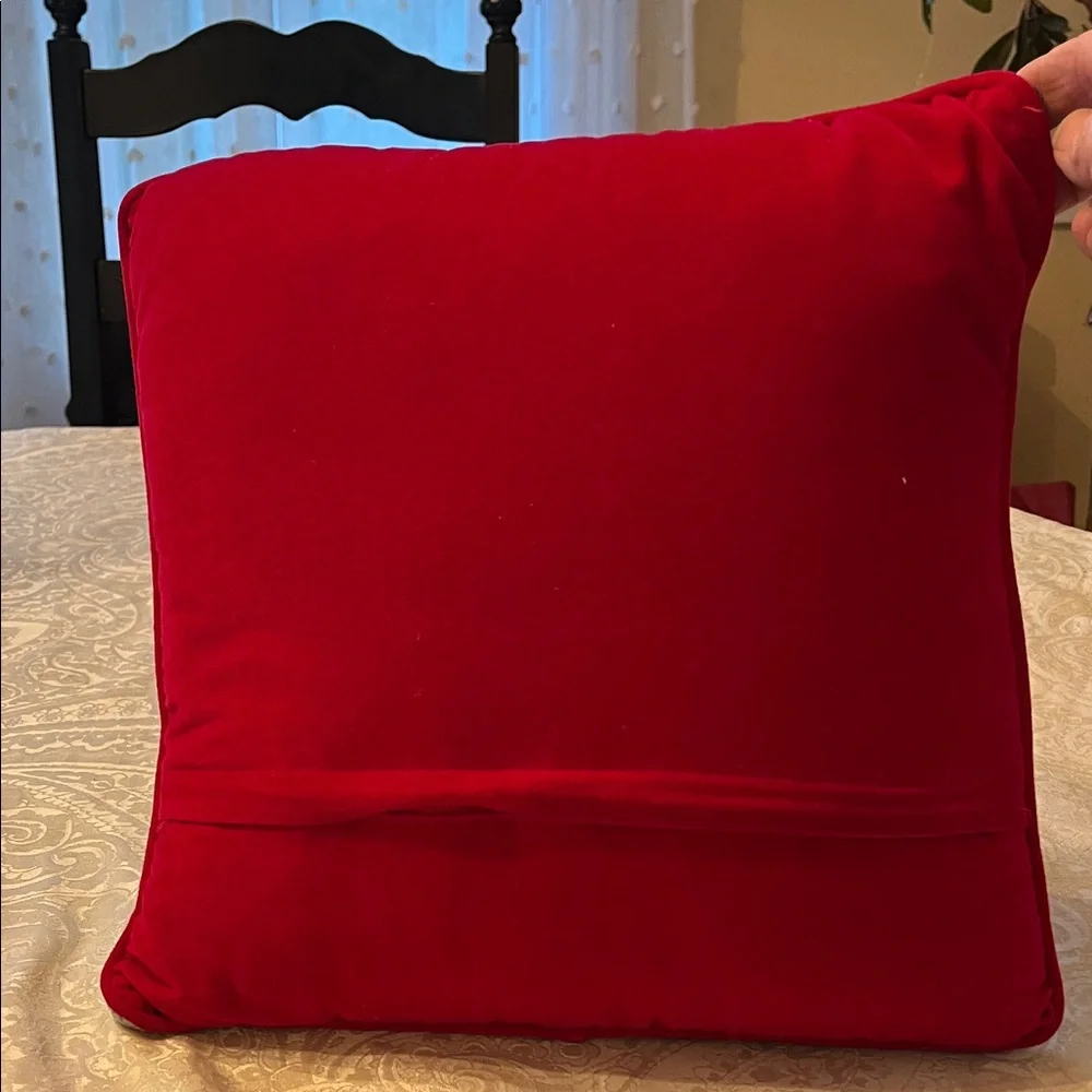 needlepoint Santa Claus EUC pillow,hand-stitched wool front and a red velvet
